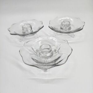 Vintage Indiana Art Glass Clear 3 Footed Candle Holder Taper Holder Set of 3